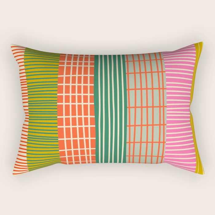 Mid Century Finnish Patchwork Vertical Stripe Pattern Rectangular Pillow Gallery Image 2