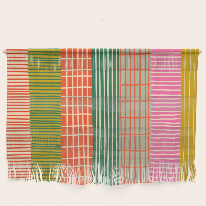 Mid Century Finnish Patchwork Vertical Stripe Pattern Wall Hanging Gallery Image 1
