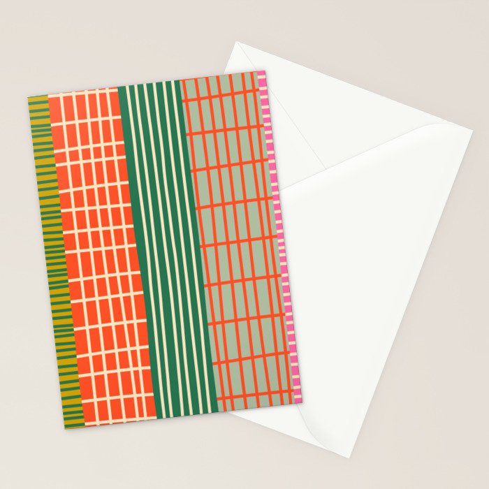 Mid Century Finnish Patchwork Vertical Stripe Pattern Stationery Card Gallery Image 2