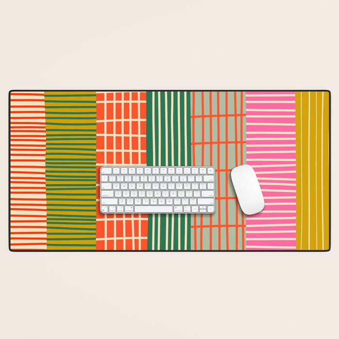 Mid Century Finnish Patchwork Vertical Stripe Pattern Desk Mat Gallery Image 1