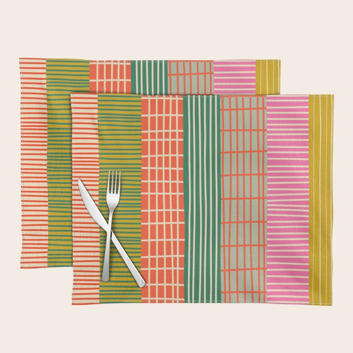 Mid Century Finnish Patchwork Vertical Stripe Pattern Placemat Gallery Image 1