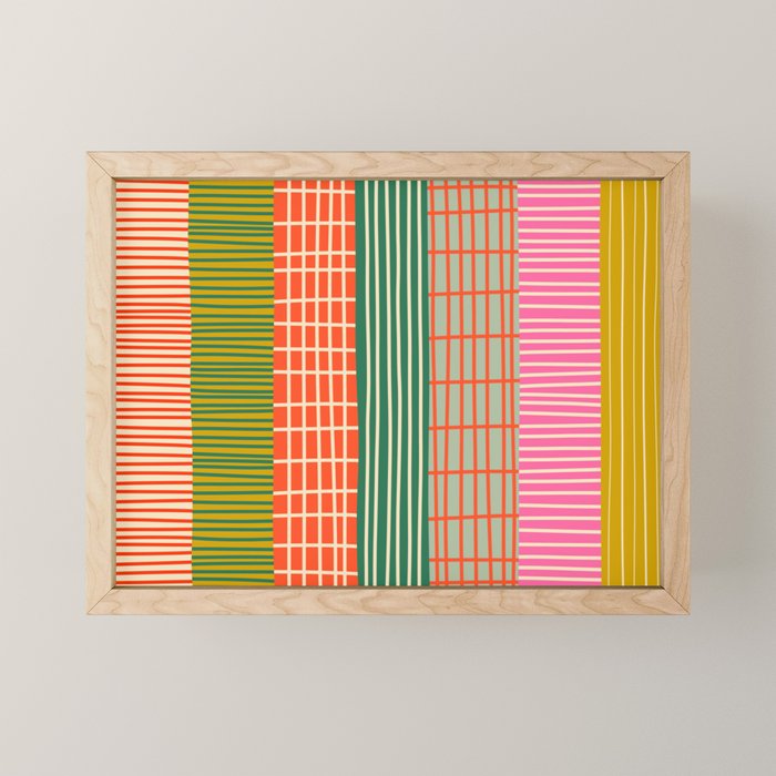 Mid Century Finnish Patchwork Vertical Stripe Pattern Mini Art Print Gallery Image 1