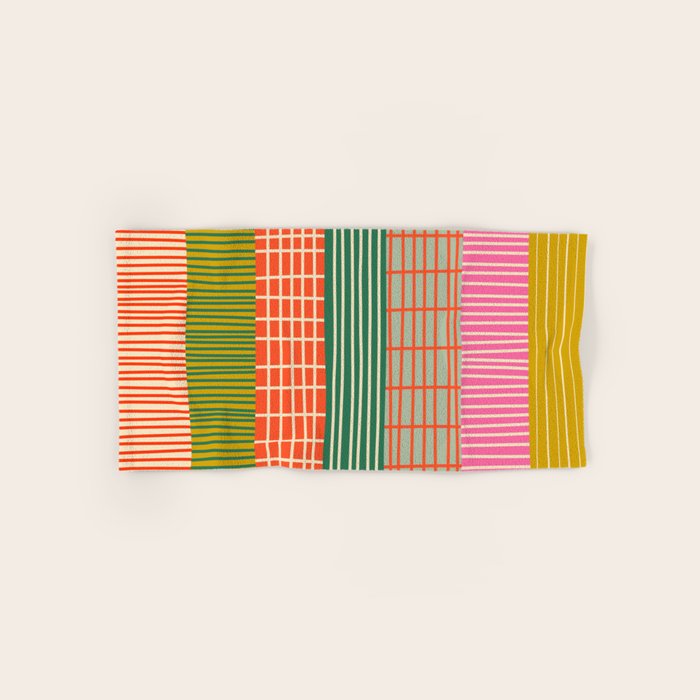 Mid Century Finnish Patchwork Vertical Stripe Pattern Bath Towel Gallery Image 1