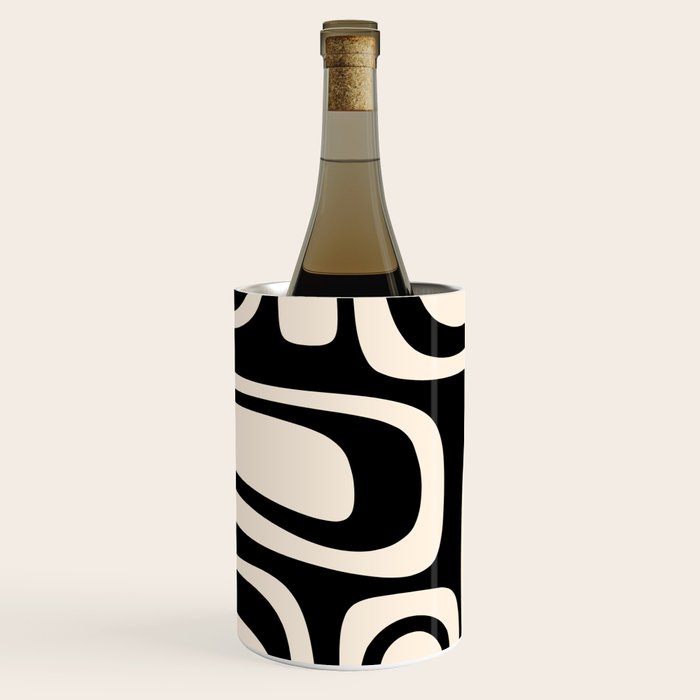 Palm Springs Retro Midcentury Modern Abstract Pattern Black and Almond Cream Wine Chiller Gallery Image 1