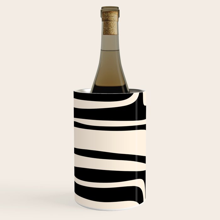 Palm Springs Retro Midcentury Modern Abstract Pattern Black and Almond Cream Wine Chiller Gallery Image 2