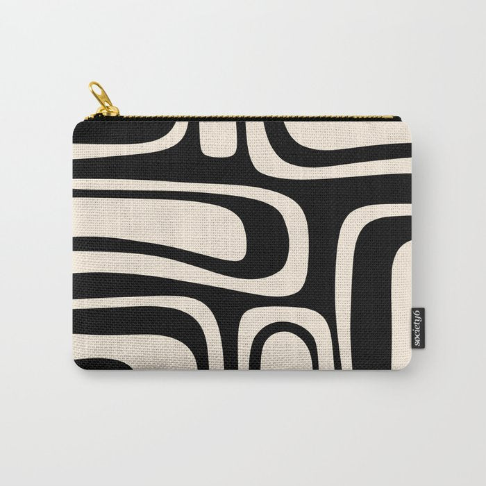 Palm Springs Retro Midcentury Modern Abstract Pattern Black and Almond Cream Carry All Pouch Gallery Image 1