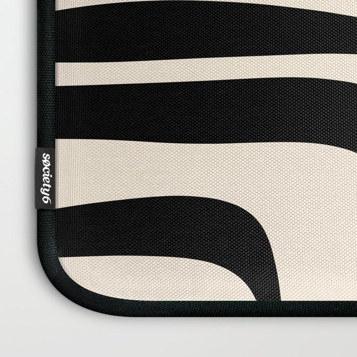 Palm Springs Retro Midcentury Modern Abstract Pattern Black and Almond Cream Laptop Sleeve Gallery Image 3