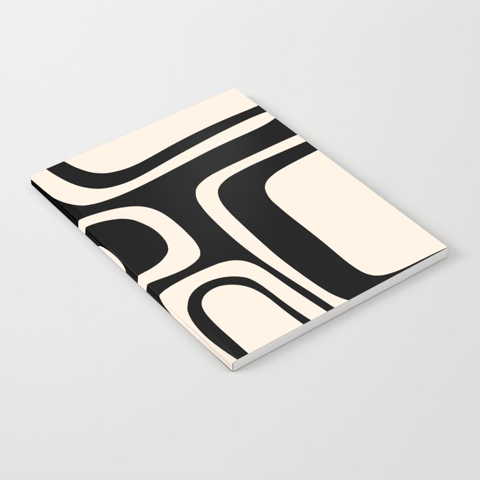 Palm Springs Retro Midcentury Modern Abstract Pattern Black and Almond Cream Notebook Gallery Image 2