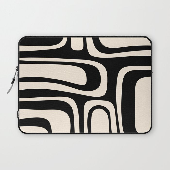 Palm Springs Retro Midcentury Modern Abstract Pattern Black and Almond Cream Laptop Sleeve Gallery Image 1