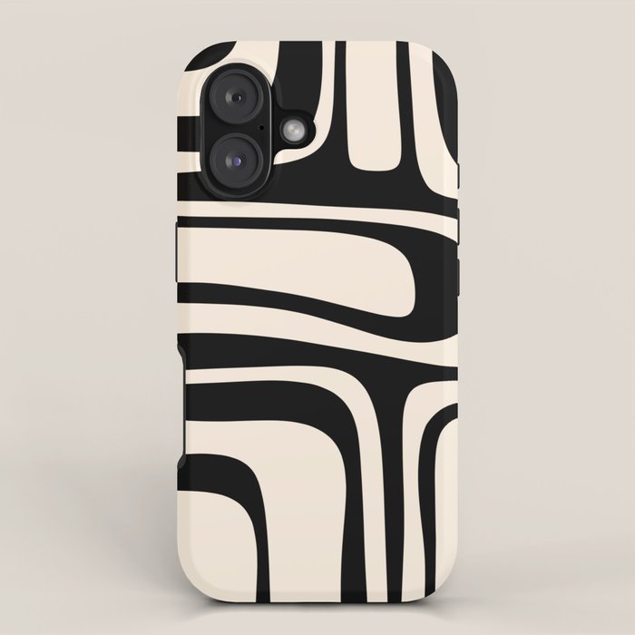 Palm Springs Retro Midcentury Modern Abstract Pattern Black and Almond Cream iPhone Case Gallery Image 1