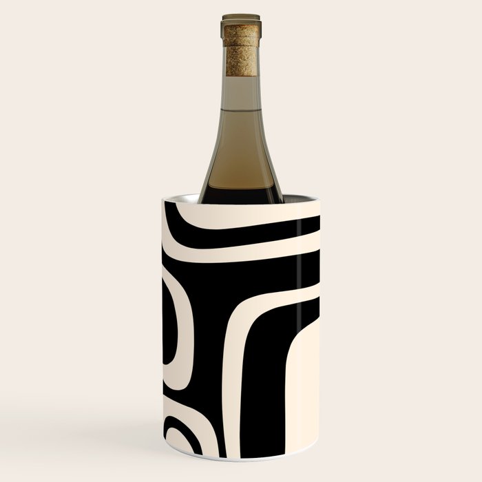 Palm Springs Retro Midcentury Modern Abstract Pattern Black and Almond Cream Wine Chiller Gallery Image 3
