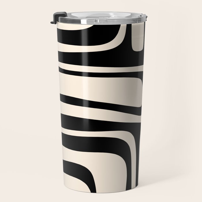 Palm Springs Retro Midcentury Modern Abstract Pattern Black and Almond Cream Travel Mug Gallery Image 3