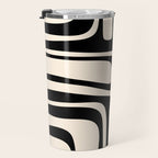 Palm Springs Retro Midcentury Modern Abstract Pattern Black and Almond Cream Travel Mug Gallery Image 3