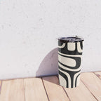 Palm Springs Retro Midcentury Modern Abstract Pattern Black and Almond Cream Travel Mug Gallery Image 4