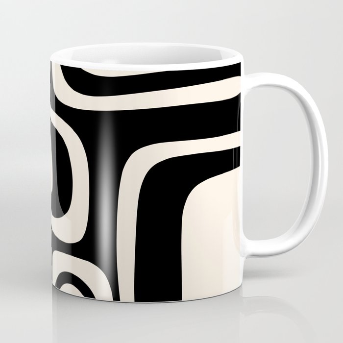 Palm Springs Retro Midcentury Modern Abstract Pattern Black and Almond Cream Coffee Mug Gallery Image 1