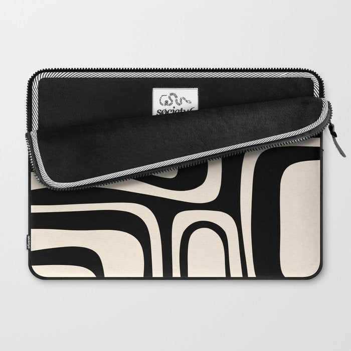 Palm Springs Retro Midcentury Modern Abstract Pattern Black and Almond Cream Laptop Sleeve Gallery Image 2