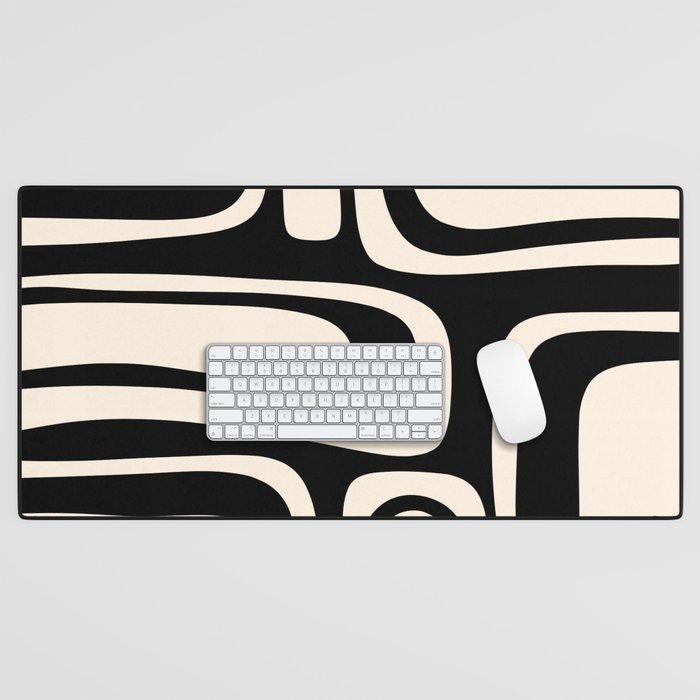 Palm Springs Retro Midcentury Modern Abstract Pattern Black and Almond Cream Desk Mat Gallery Image 1