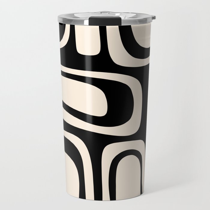 Palm Springs Retro Midcentury Modern Abstract Pattern Black and Almond Cream Travel Mug Gallery Image 1
