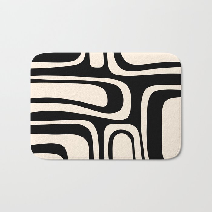 Palm Springs Retro Midcentury Modern Abstract Pattern Black and Almond Cream Bath Mat Gallery Image 1