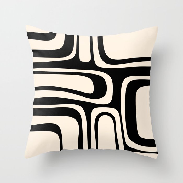 Palm Springs Retro Midcentury Modern Abstract Pattern Black and Almond Cream Throw Pillow Gallery Image 6