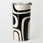 Palm Springs Retro Midcentury Modern Abstract Pattern Black and Almond Cream Travel Mug Gallery Image 2