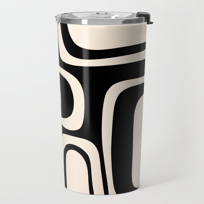 Palm Springs Retro Midcentury Modern Abstract Pattern Black and Almond Cream Travel Mug Gallery Image 2