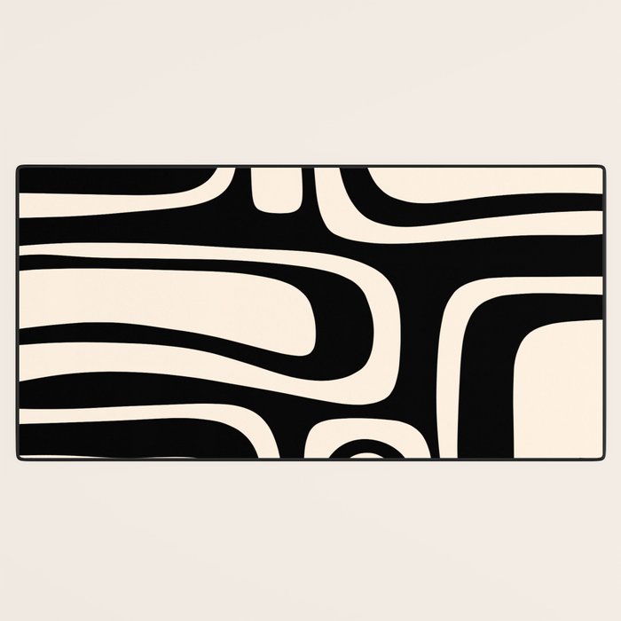 Palm Springs Retro Midcentury Modern Abstract Pattern Black and Almond Cream Desk Mat Gallery Image 3