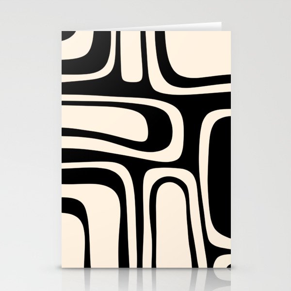 Palm Springs Retro Midcentury Modern Abstract Pattern Black and Almond Cream Stationery Card Gallery Image 2