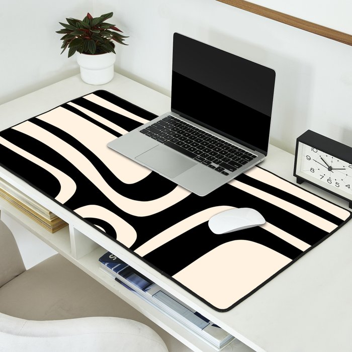 Palm Springs Retro Midcentury Modern Abstract Pattern Black and Almond Cream Desk Mat Gallery Image 2