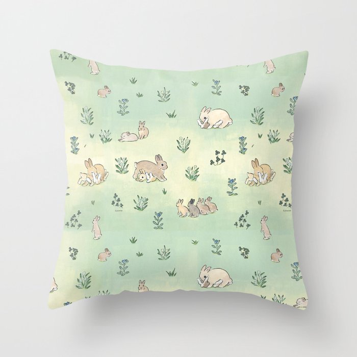 Bunny babies and mama bunnies Throw Pillow Gallery Image 1