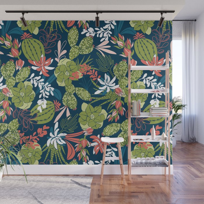 Succulent Garden Navy Wall Mural Gallery Image 1