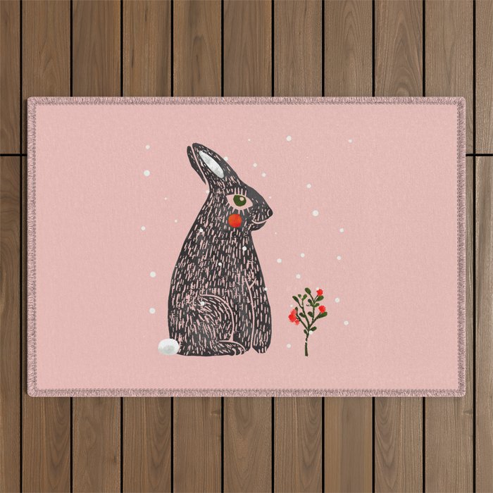 Christmas rabbit - illustration Outdoor Rug Gallery Image 1