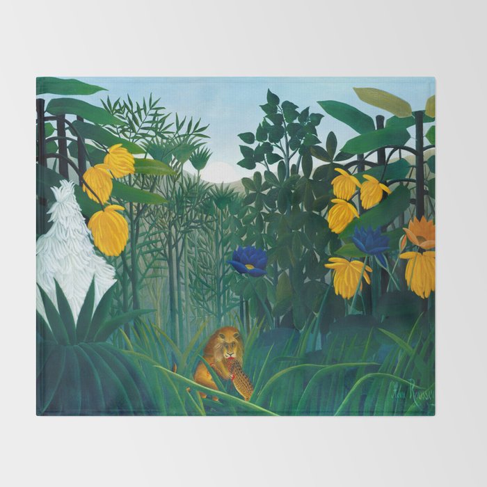 The Repast of the Lion (1907) by Henri Rousseau Throw Blanket Gallery Image 2