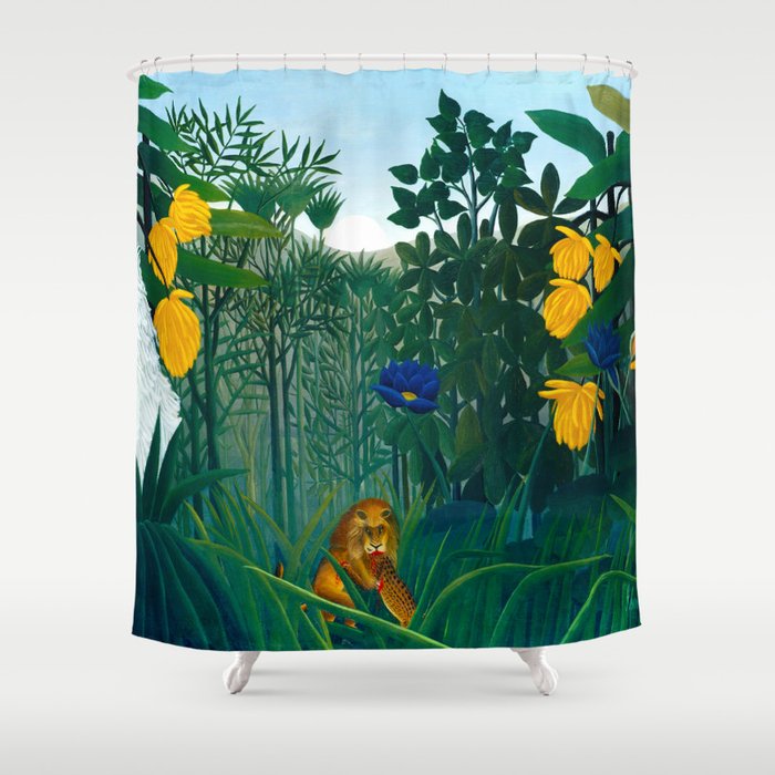 The Repast of the Lion (1907) by Henri Rousseau Shower Curtain Gallery Image 1