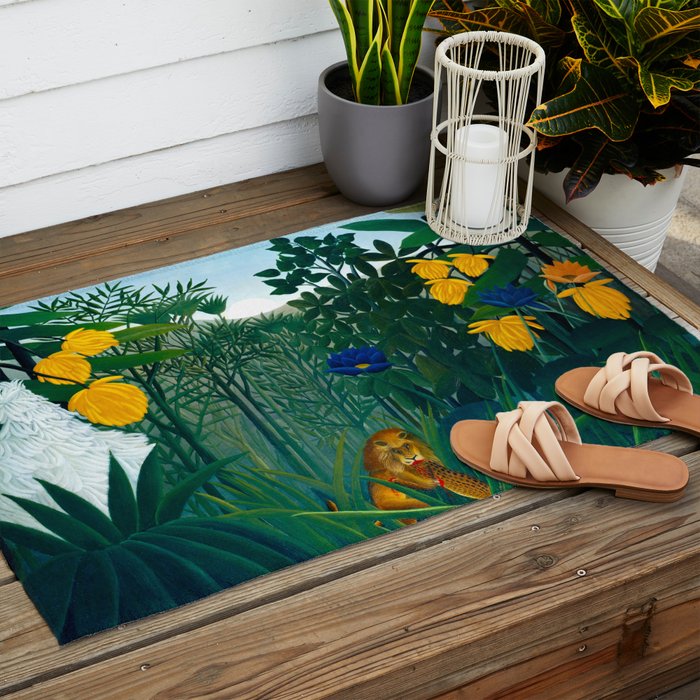 The Repast of the Lion (1907) by Henri Rousseau Outdoor Rug Gallery Image 2