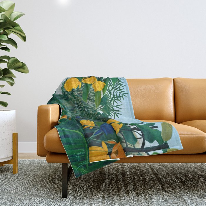 The Repast of the Lion (1907) by Henri Rousseau Throw Blanket Gallery Image 1