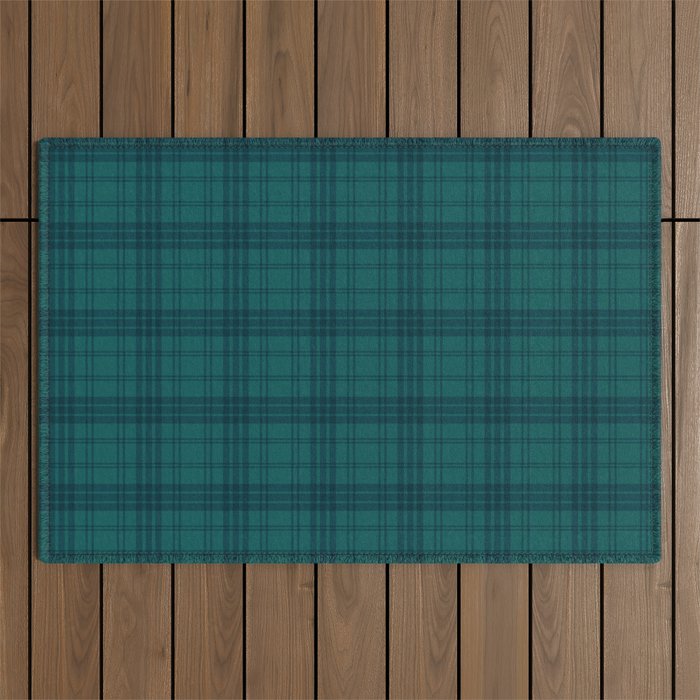 Dark Teal Plaid Outdoor Rug Gallery Image 1