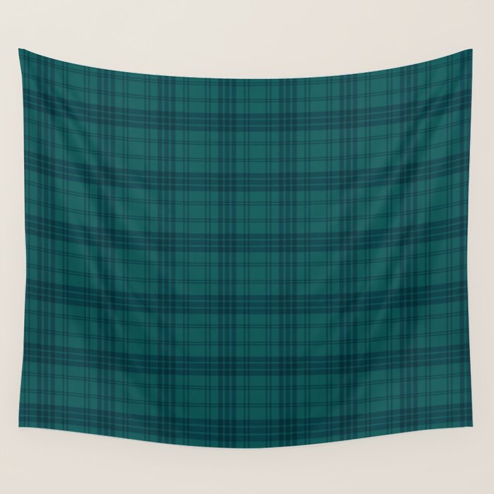 Dark Teal Plaid Wall Tapestry Gallery Image 4