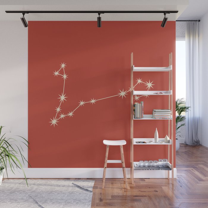 Pisces Zodiac Star Constellation Line Art Red Wall Mural Gallery Image 1