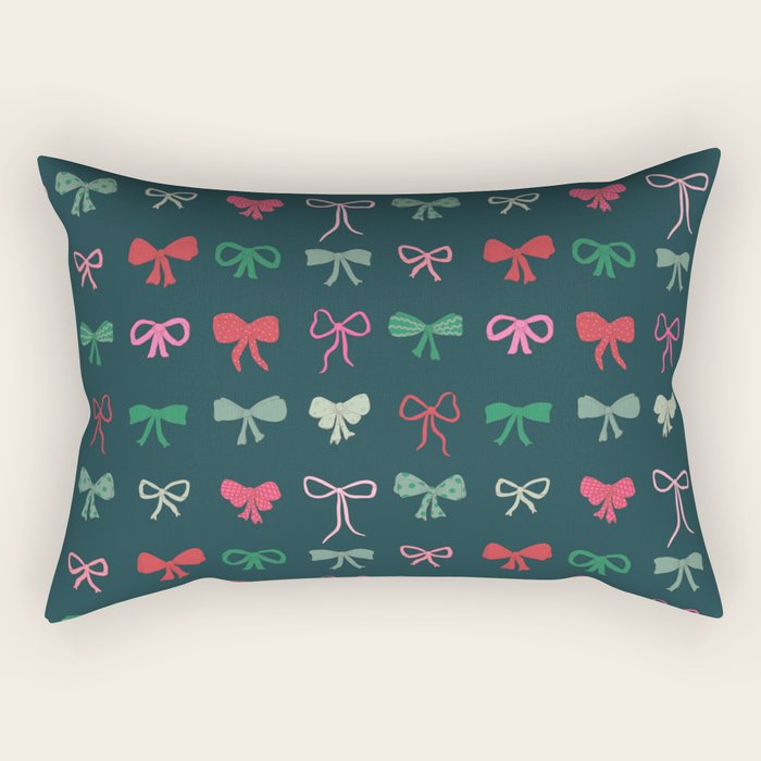 Christmas bows pattern green pink red Rectangular Pillow Gallery Image 2