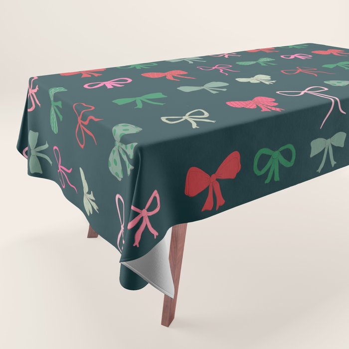 Christmas bows pattern green pink red Tablecloth Gallery Image 1
