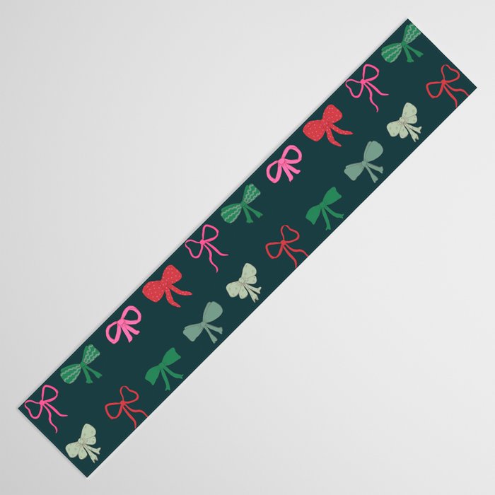 Christmas bows pattern green pink red Table Runner Gallery Image 3