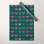 Christmas bows pattern green pink red Wrapping Paper Gallery Image 1