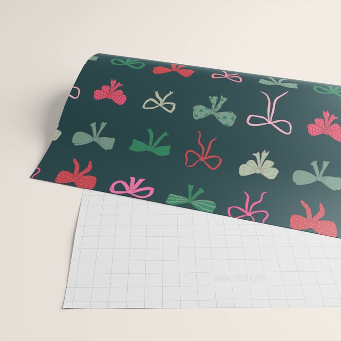 Christmas bows pattern green pink red Wrapping Paper Gallery Image 2