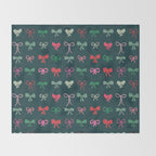 Christmas bows pattern green pink red Throw Blanket Gallery Image 2