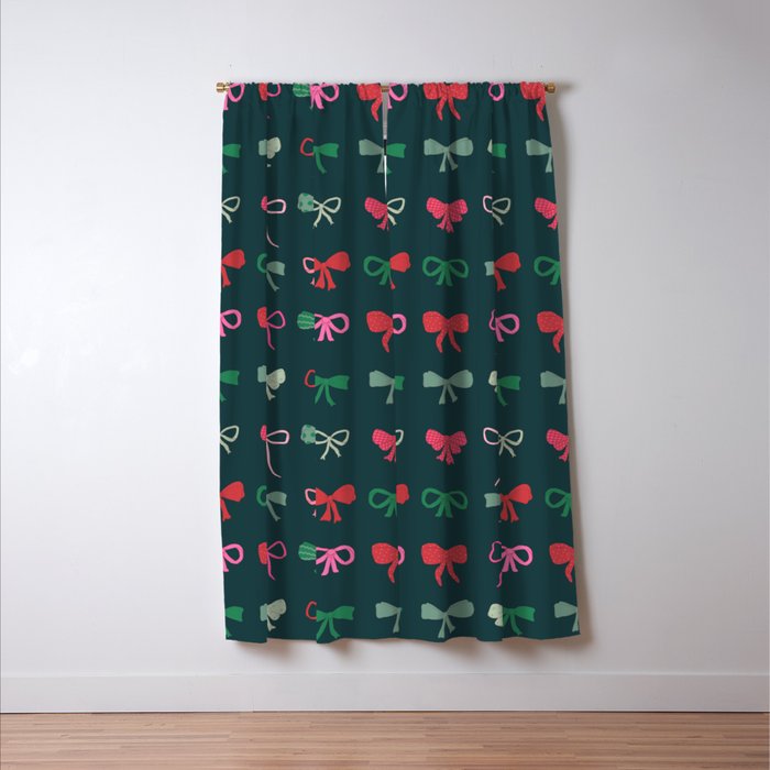 Christmas bows pattern green pink red Window Curtain Gallery Image 3