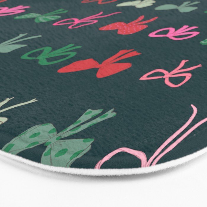 Christmas bows pattern green pink red Bath Mat Gallery Image 3