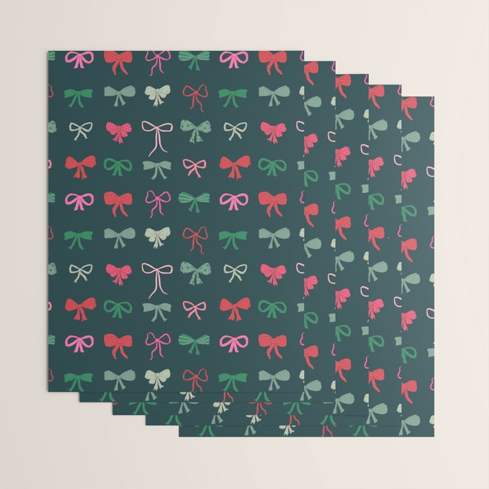 Christmas bows pattern green pink red Wrapping Paper Gallery Image 3