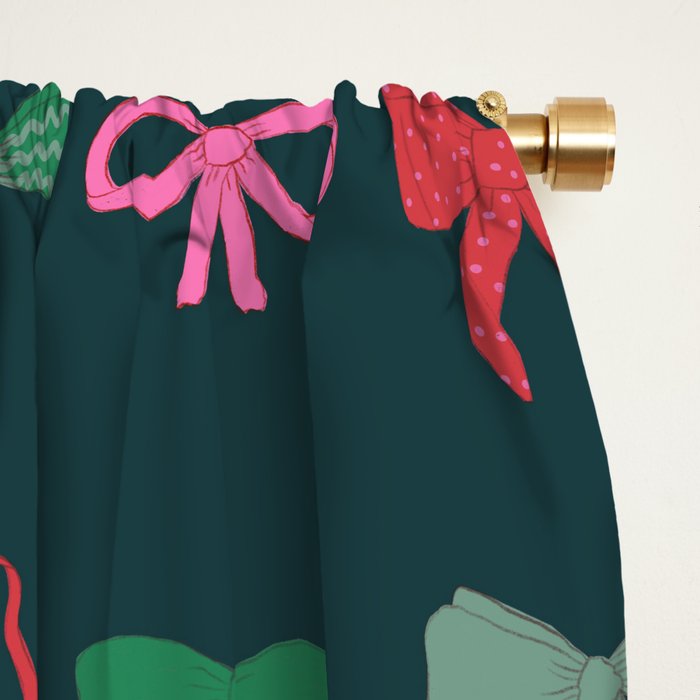 Christmas bows pattern green pink red Window Curtain Gallery Image 2