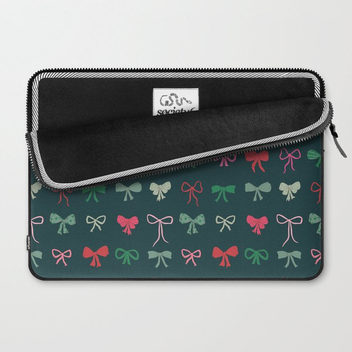 Christmas bows pattern green pink red Laptop Sleeve Gallery Image 2